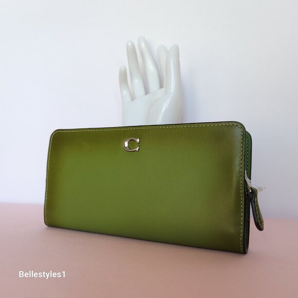COACH Smooth Leather Skinny Snap-Tab Closure Wallet with ID Window- Dark Lime⭐🎈 - Picture 5 of 16